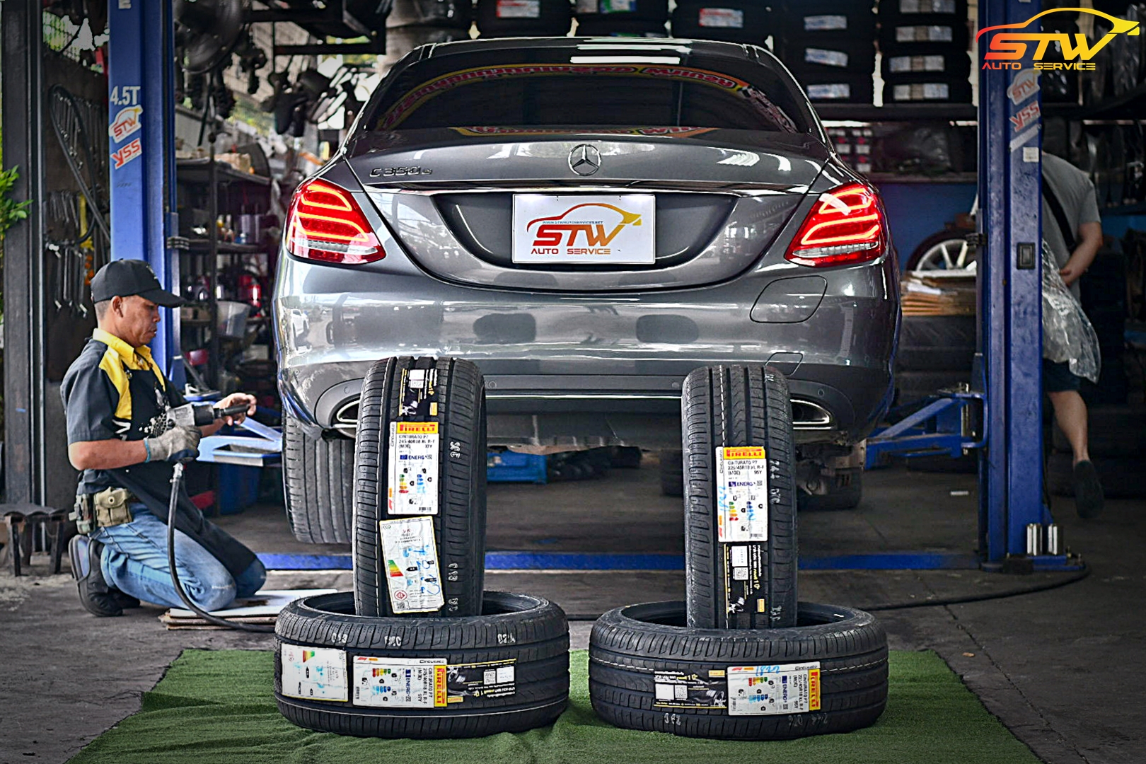 เปลี่ยนยาง Mercedes Benz C350e PIRELLI Cinturato P7 Runflat (MOE) F 225/45R18 95Y R 245/40R18 97Y