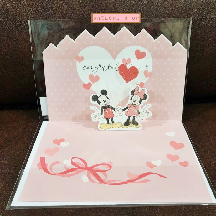Disney Pop Up Wedding Card จาก Hallmark Japan การ์ดอวยพรแต่งงานลาย Mickey & Minnie Congratulations มีแต่งโบว์ข้างหน้า น่ารักมาก ขนาด 15.4 x 10.8 ซม.