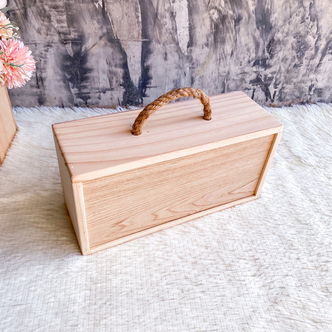กล่องฝาสไลด์ หูจับเชือก (Wooden box with slide lid)