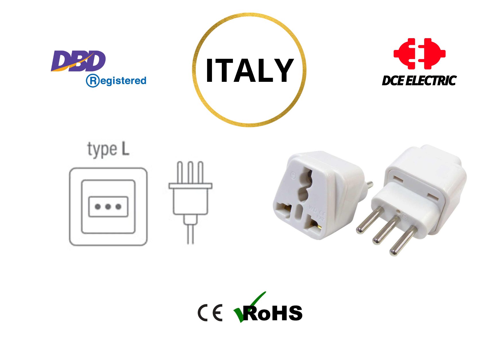 DCE high quality ปลั๊กแปลงอิตาลี ปลั๊กอิตาลี หัวแปลงปลั๊กไฟมาตรฐาน CE และ RoHS เพื่อใช้ใน Italy แบบหลุม (Type L)