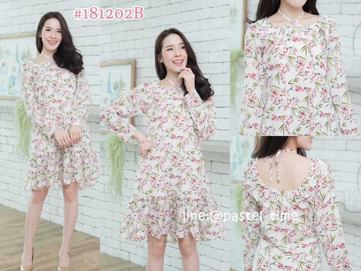 Miss Floret Cross Neck Dress –สีขาว [Made by Pastel Time]