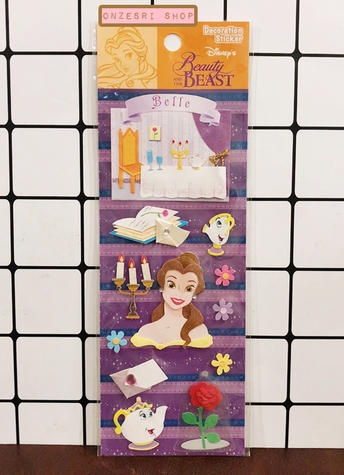 สติกเกอร์ Beauty and The Beast Decoration Sticker ใช้ตกแต่งของได้ เป็นแบบงานกระดาษแข็งซ้อนน่ารัก ๆ ขนาด 7 x 20.5 ซม.