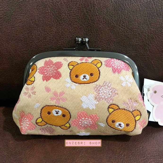 กระเป๋าปิ๊กแป๊ก Rilakkuma ใบเล็ก สีครีมทอง ปากปิดเปิดเป็นเหล็ก แบบ Japan Limited ทำจากผ้าญี่ปุ่น ขนาดเล็ก 10 x 7 x 3 ซม.