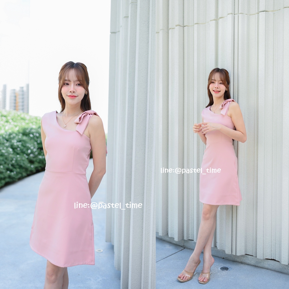 Piper Bow Dress - สีชมพูนู้ด **มีแต่L**