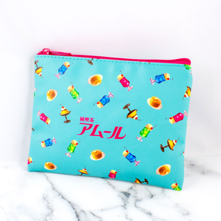 กระเป๋า Cafe Amour - Retro Cafe Flat Pouch สีฟ้า จากญี่ปุ่น ขนาด 17.5 x 15 ซม.