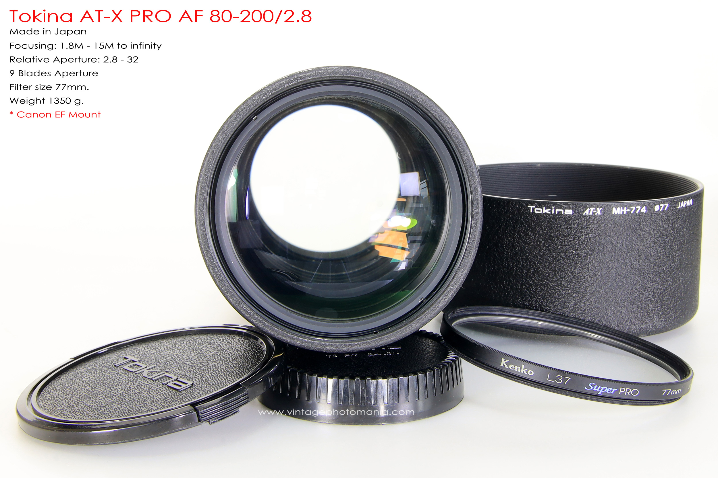 Tokina AF AT-X 80-200mm 2.8 キャノン用 EFマウント Tokina AT-X PRO AF 80-200/2.8 *Canon EF Mount เลนส์เทเลละลายฉาก