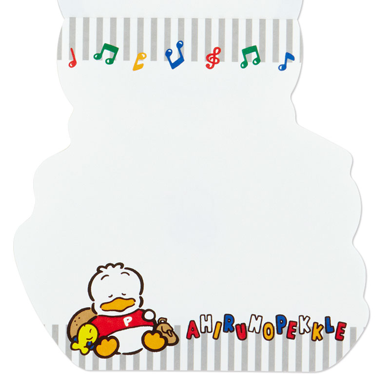 การ์ดเปล่า Sanrio & Seal Card แบบ Ahiru no Pekkle สามารถเขียนด้านในได้ มีสติกเกอร์น่ารักให้แปะได้ 1 แผ่น มาพร้อมซองลายน่ารักเข้ากัน ขนาดประมาณ 12 x 14.4 ซม.