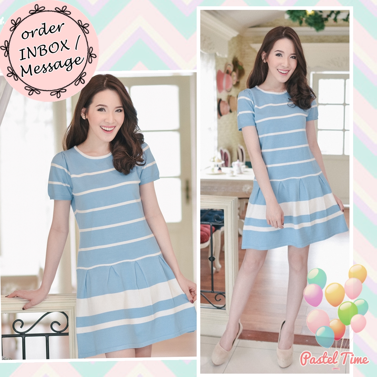 Striped on Baby Blue Knit Dress
