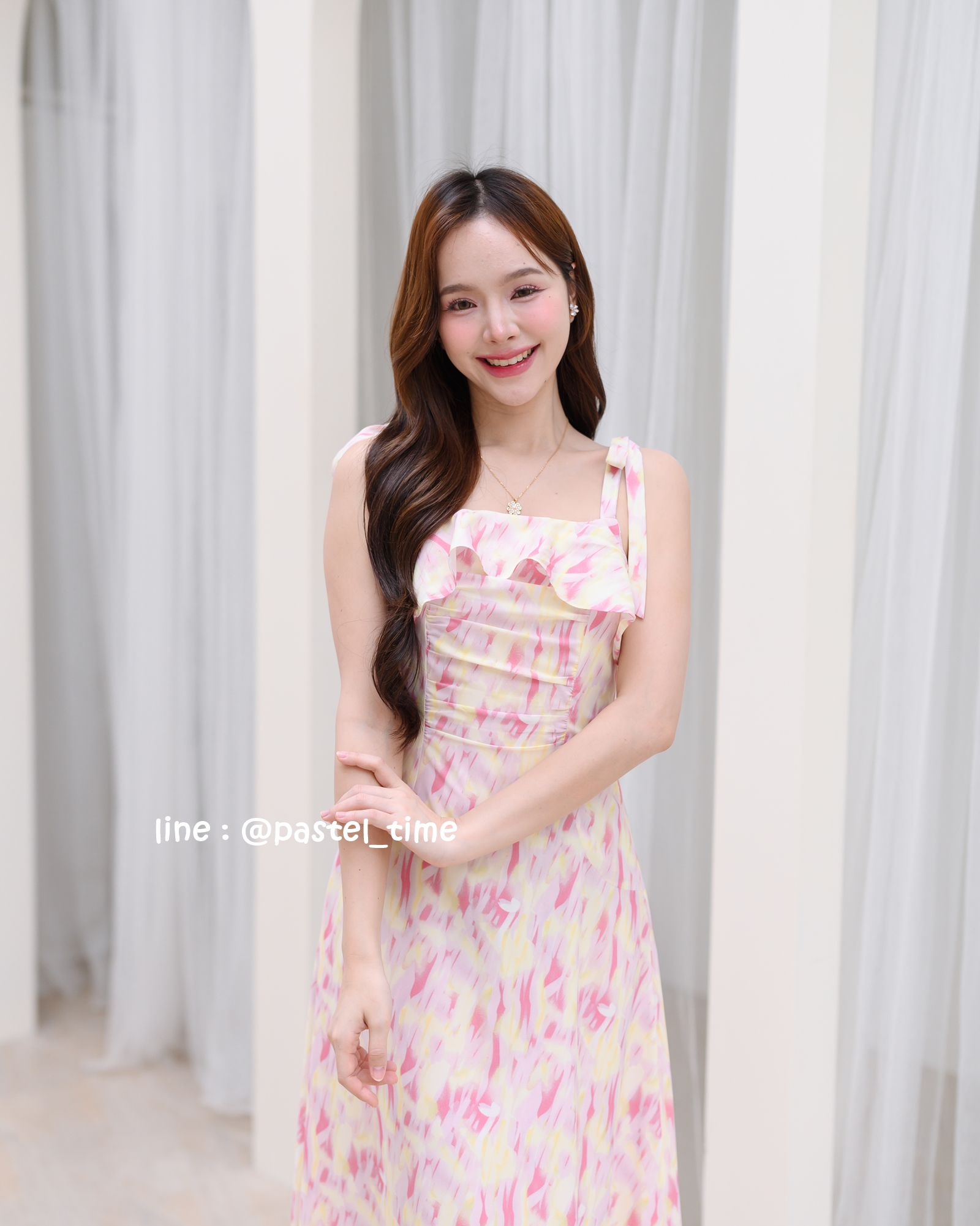 Love in a mist Maxi dress – ลายสีน้ำโทนสีชมพู