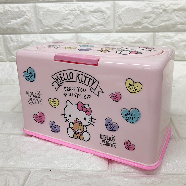 กล่องเก็บหน้ากากอนามัย ลาย Hello Kitty สีชมพู ขนาด 21.8 x 13 x 11.8 ซม. ใส่หน้ากากแบบแนวนอนได้ 60 แผ่น