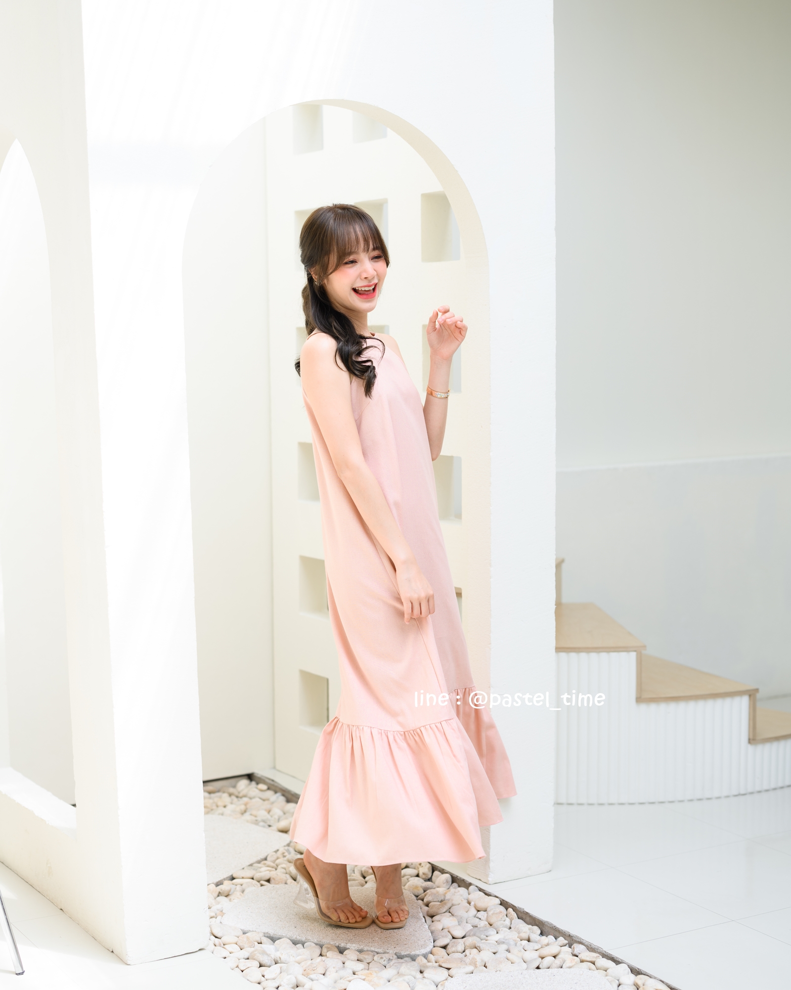 Clio Vest Linen Maxi dress - สีชมพู