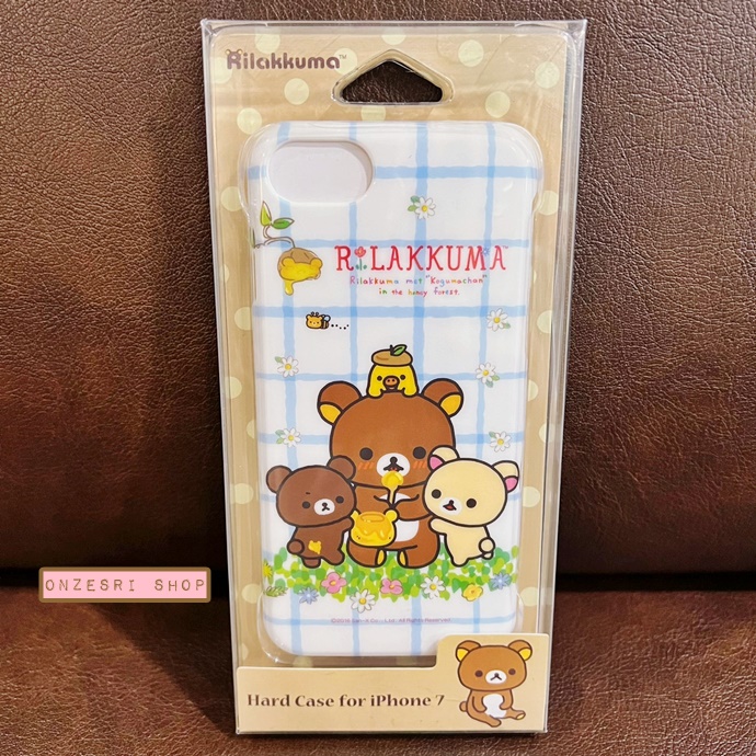 Case iPhone 7/8 จาก San-X Japan แบบแข็ง ลาย Rilakkuma & Koguma Chan ตารางสีฟ้า
