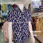 เสื้อหม้อห้อมกัดลายชาย ทรงซาฟารี3กระเป๋า