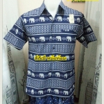 เสื้อหม้อห้อมพิมพ์ลาย ทรงซาฟารีชาย3กระเป๋า