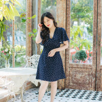 Beaute Polka Dot Dress – สีกรมจุดขาว : Size M