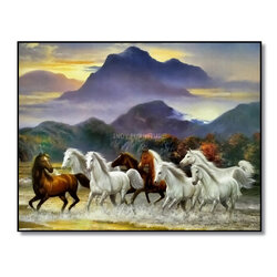 กรอบลอยภาพมงคล ม้ามงคล 8 ตัว วิ่งในน้ำ ขนาด 40x50x2 ซม. (2921)