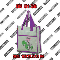 OK01-38 กระเป๋าผ้าดิบลายสอง