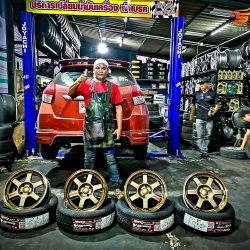 TE37 15x7.0 ET+35 4H100 รัดยาง KINTO V-36 195/55R15