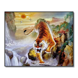 กรอบลอยภาพมงคล เสือ น้ำตก ดวงอาทิตย์ ภูเขา ขนาด 40x50x2 ซม. (2089)