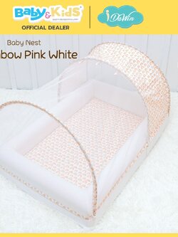 Idawin Nest Mattress ที่นอนรังนกสำหรับเด็กแรกเกิด พร้อมมุ้ง วัสดุฟองน้ำ ลาย Rainbow pink white