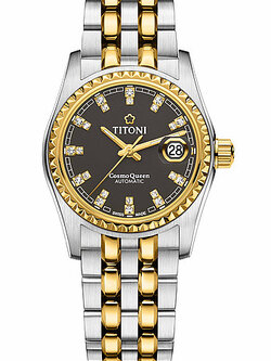 TITONI Automatic COSMO QUEEN ผู้หญิง รุ่น 729SY-542 ( หน้าปัดสีเทาขอบหยัก ) ประกันศูนย์ไทย