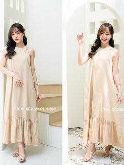 Clio Vest Linen Maxi dress - สีเบจ