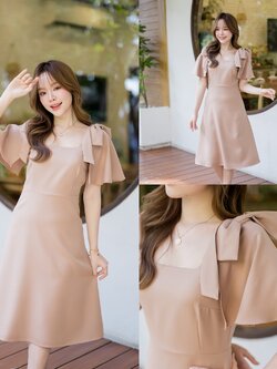 Bellette Bow Shoulder Dress : สีโอวัลติน