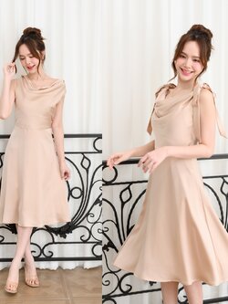 Amour Dress : สีแชมเปญ (โบว์ผูกได้หลายแบบ)