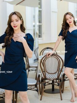 Cherbelle Drapery Dress : สีกรม **มีแต่S**