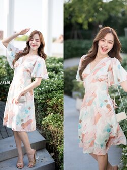 Sassy Painting Midi Dress : Earth Tone ลายสีเอิร์ธโทน