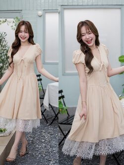 Priscilla Midi Dress : สีเบจ [Made by Pastel Time]