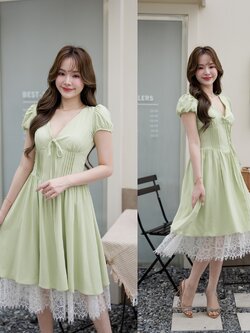 Priscilla Midi Dress : สีเขียว [Made by Pastel Time]