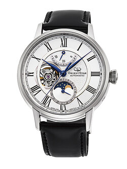 ORIENT STAR Automatic Classic Moon Phase รุ่น RE-AY0106S (หน้าขาว สายหนังสีดำ Cordovan Strap หนังม้า)