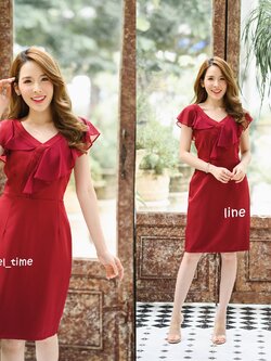 Aster Chiffon Dress - สีแดงเลิอดหมู **มีแต่XL**