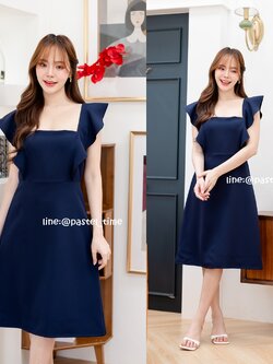 Rika Ruffle Dress : สีกรม