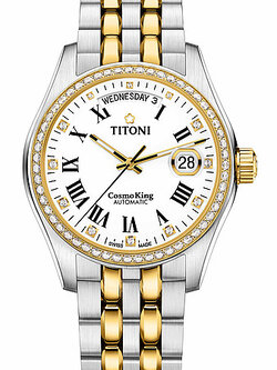 TITONI Automatic COSMO KING รุ่น 797SY-DB-019 ( หน้าปัดสีขาว ขอบพลอย) ประกันศูนย์ไทย
