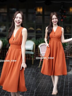 Aubrey Midi Dress : สีส้มอิฐ [Made by Pastel Time]