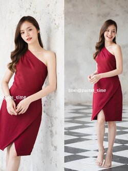 Myra one shoulder dress – สีแดงเลือดหมู [Made by Pastel Time]