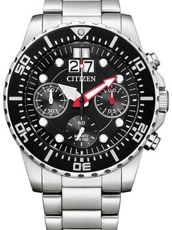 CITIZEN Chronograph Quartz รุ่น AI7000-83E (หน้าดำ สายสแตนเลส )