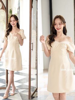 Amber 2in1 Dress : สีครีม [Made by Pastel Time]