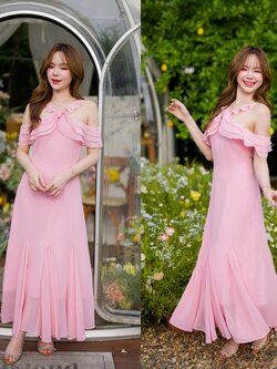 Fay Off-Shoulder Maxi Dress – Blush Pink สีชมพู