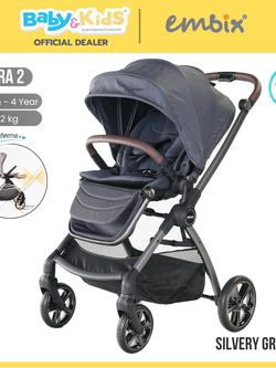 EMBIX รถเข็นเด็ก รุ่น AQUIRA 2 มีมุ้งกันเเมลง มีซัพพอร์ตเเละหมอนรองคอ นอนได้ราบ เข็นได้ 2 ทิศทาง สี Silvery Grey