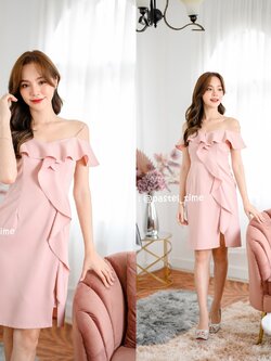 Kathy Off Shoulder Dress - สีชมพู **มีแต่S**