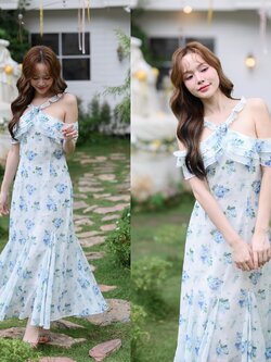 Hydrangea Off-Shoulder Maxi Dress