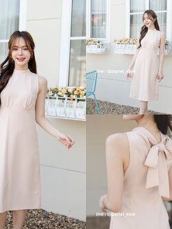 Milly Back Bow Dress : สีครีม