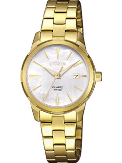 CITIZEN Quartz ผู้หญิง รุ่น EU6072-56D (หน้าขาวมุก เรือนทอง) เครื่องศูนย์ไทย