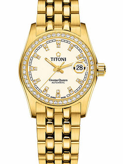 TITONI Automatic COSMO QUEEN ผู้หญิง รุ่น 729G-541 (เรือนทอง หน้าปัดสีขาว) ประกันศูนย์ไทย