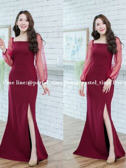 Lora Maxi Dress – สีแดงเลือดหมู