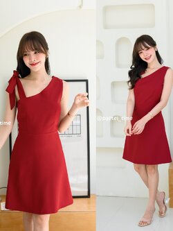 Piper Bow Dress - สีแดงเลือดหมู [Made by Pastel Time]