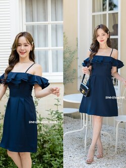 Myrine Ruffle Dress [Made by Pastel Time] : สีกรม